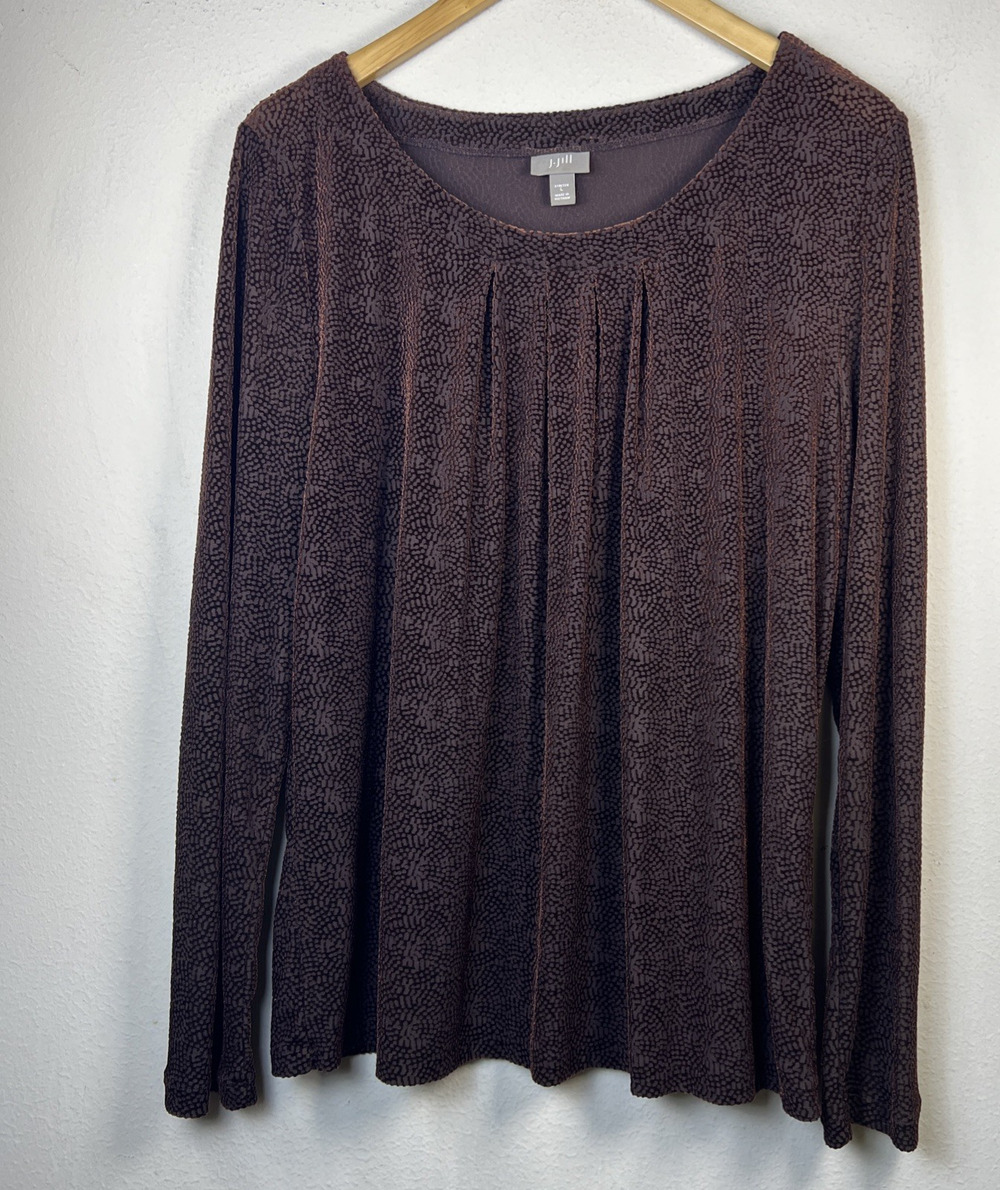 J. Jill Large Velvet Pleated Long Sleeve Blouse party velour career holiday y2k